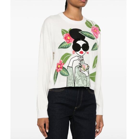 Alice + Olivia Gleeson Floral Sweater L - Picture 2 of 7